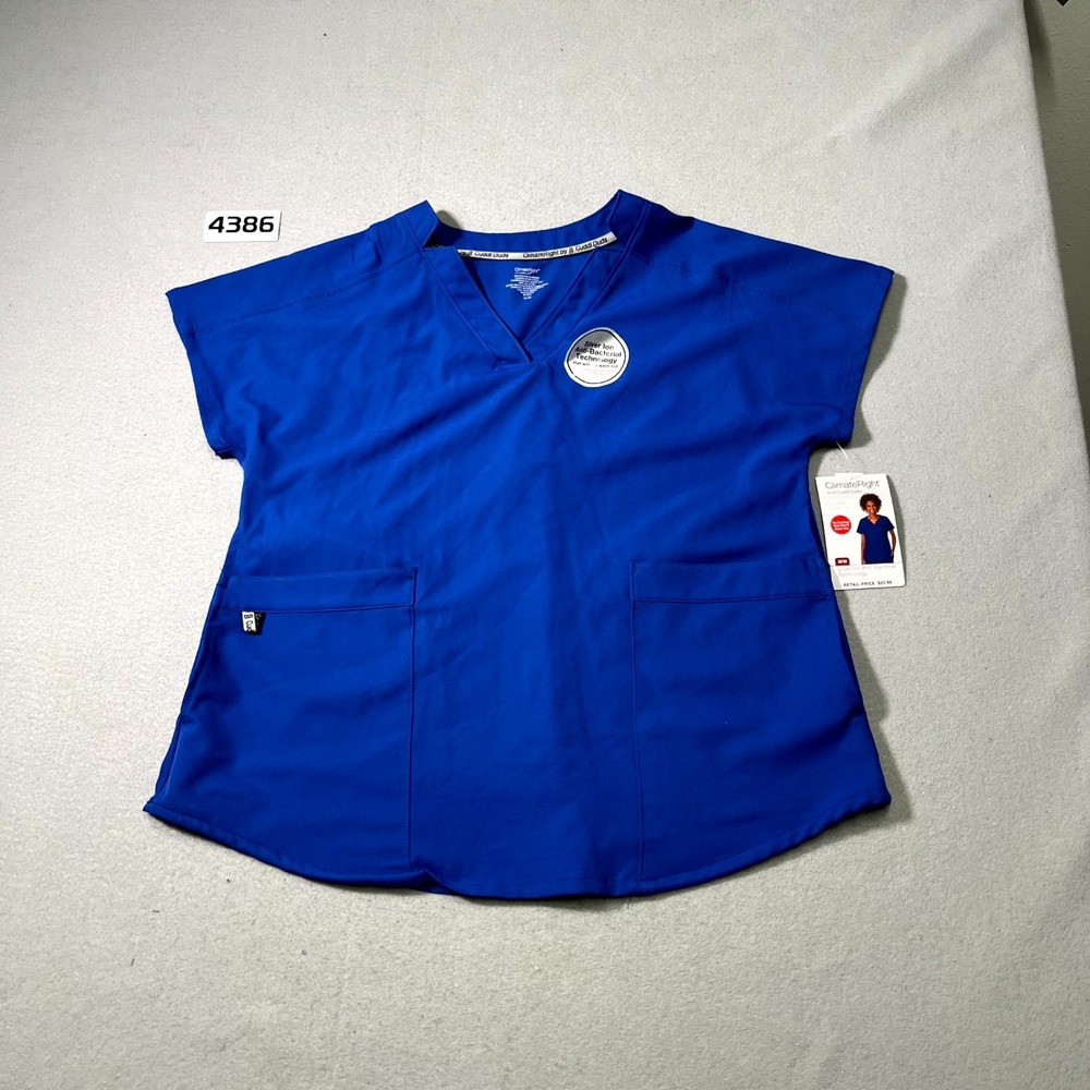 Climateright by Cuddl Duds Scrub Top Womens‎ Medium Royal Blue Stretch Medical